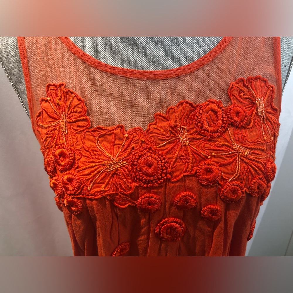 Vibrant Orange Floral Embroidered dress
